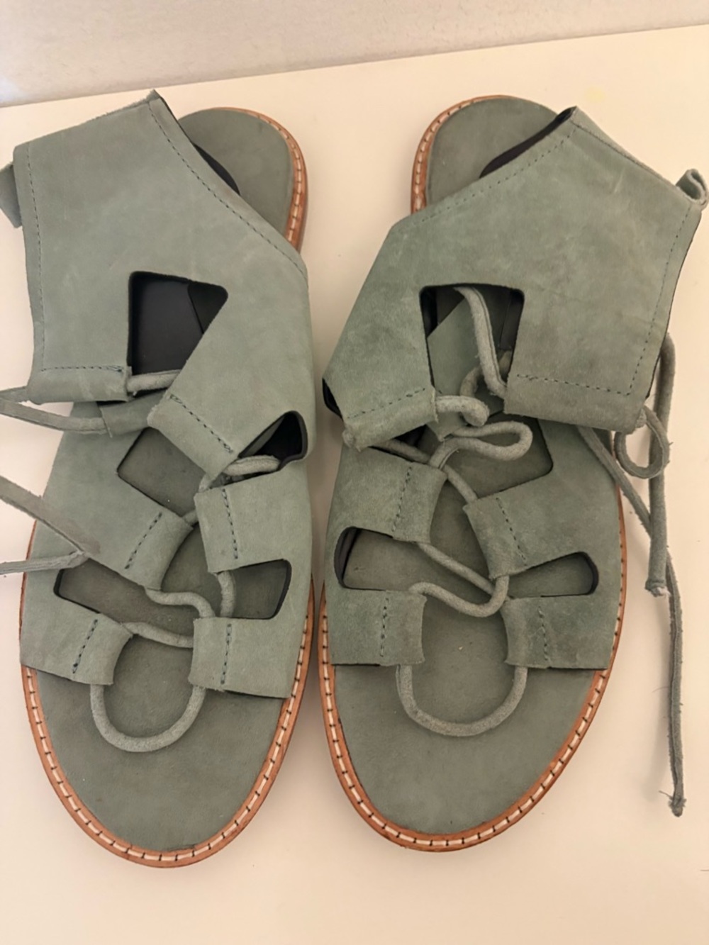Zara Sage Green Suede Lace-Up Sandals